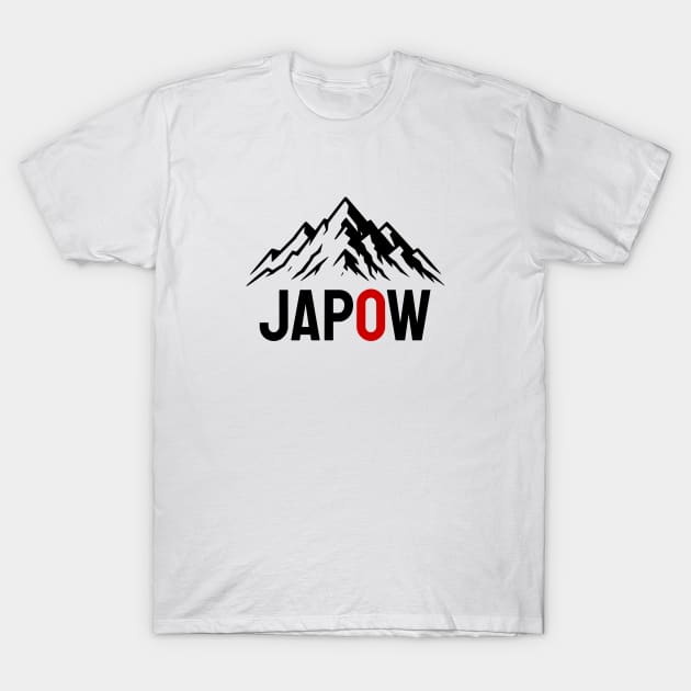 JAPOW Japan Powder Snow Snowboard Sticker - Black T-Shirt by PawaPotto